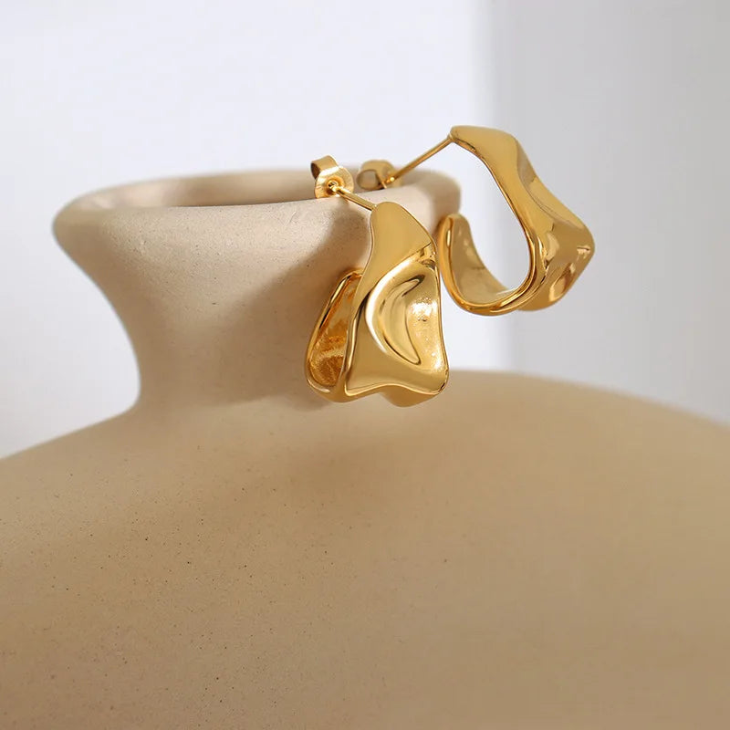 Waterproof Irregular Gold Hoop Earrings Non Tarnish Stainless Steel Geometric Earrings