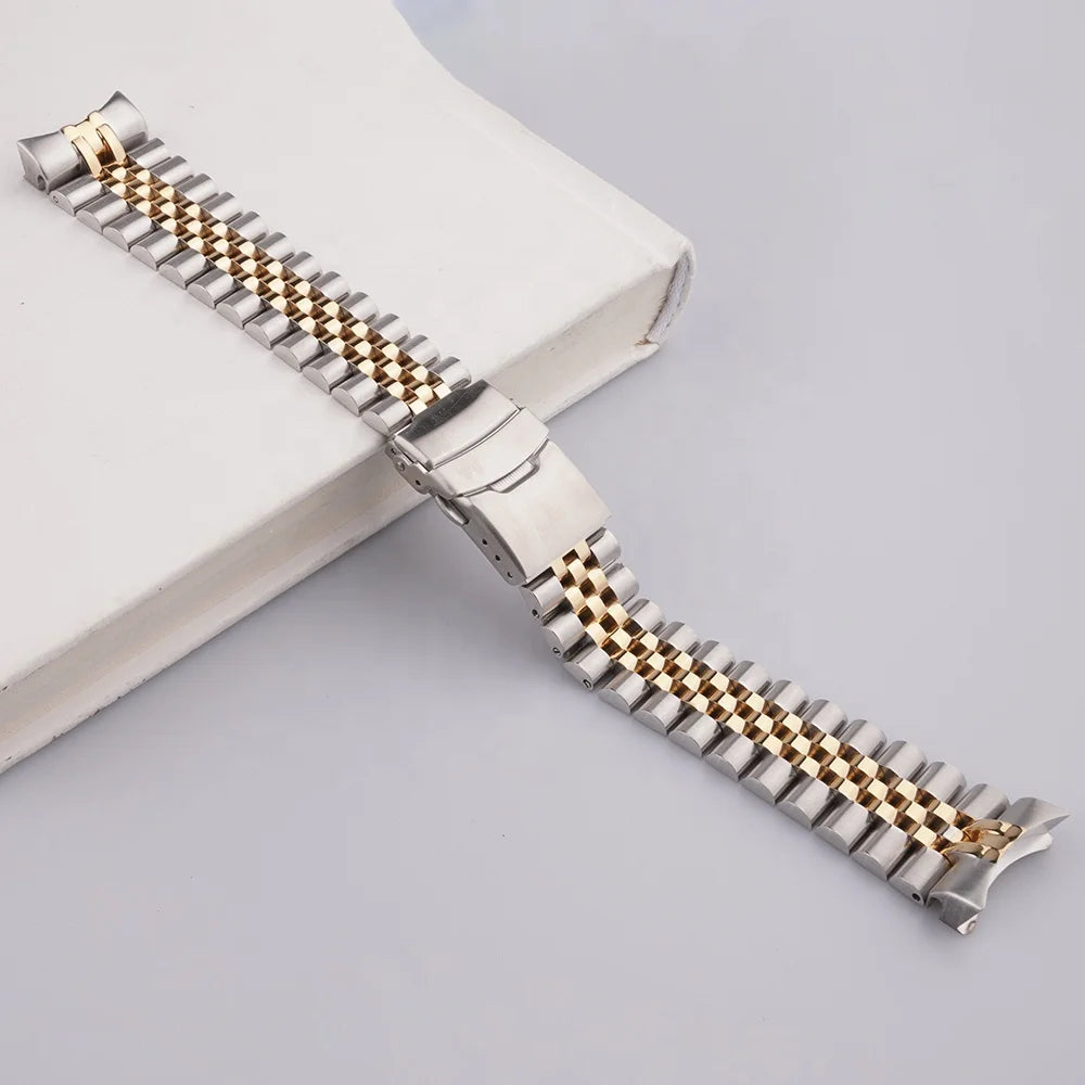 Top Version 22mm 316L Stainless Steel Luxury Jubilee Bracelet Watch Band Strap Solid Curved End Middle Gold for Seik SKX 007/009