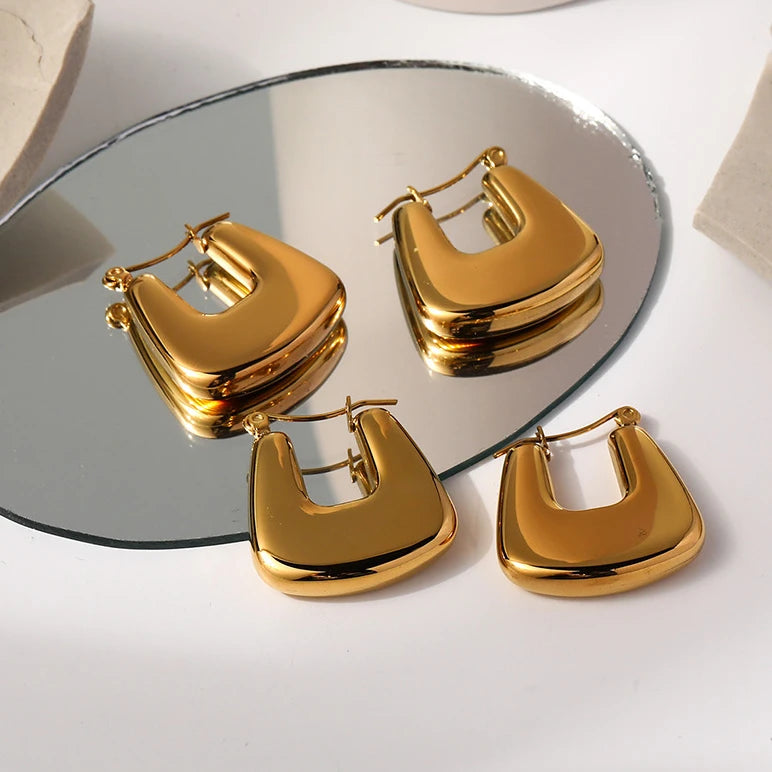 Minimalist Hypoallergenic Waterproof 18k Gold Plated Stainless Steel Jewelry Chunky Thick U Shaped Hoops Earrings YF2625