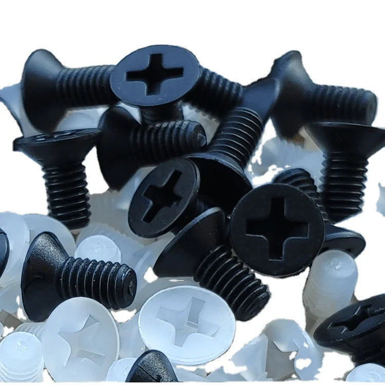 M2.5 M3 M4 M5 M6 M8 Nylon Black White Flat Head Machine Screw Countersunk Plastic Cross Recessed Head Metric Bolts