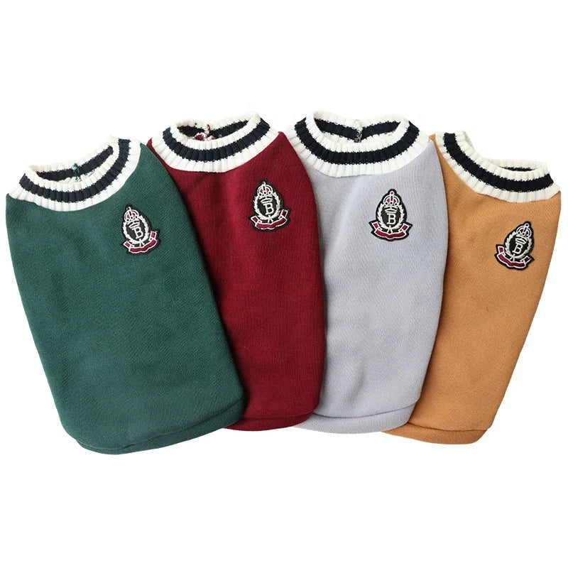 College Style Velvet Cat Clothes Autumn and Winter Dog Sweaters Keep Warm and Prevent Falling Off Pet Sweaters