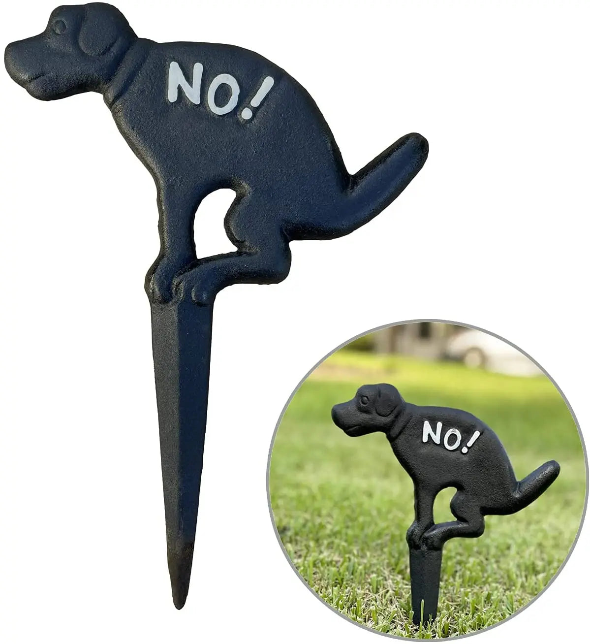 Dog Shaped Cast Iron Stake Yard Sign Metal Garden Decoration Ornament Black or White for Synthetic Lawn 28x20x0.85cm 450g