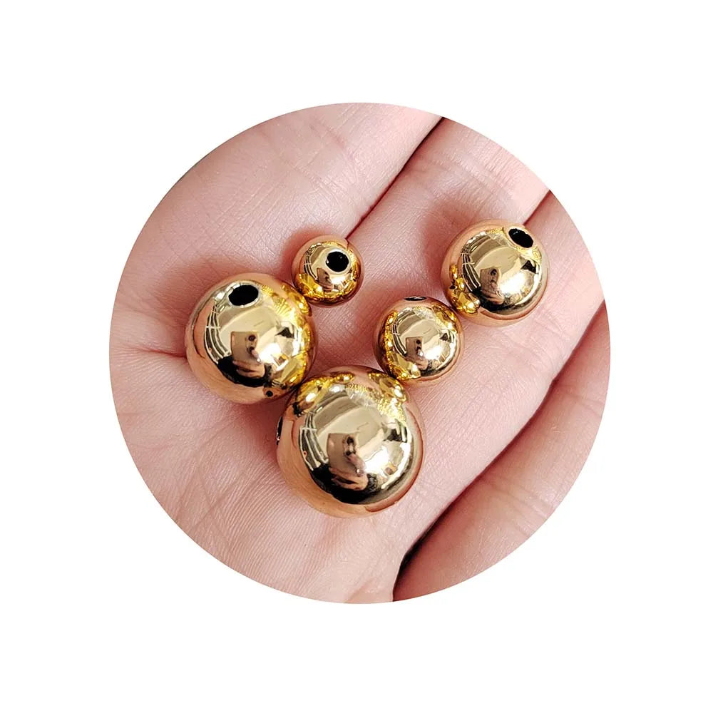 Gold Silver Round Acrylic UV Plating Beads for DIY Handmade Necklace & Earring Jewelry Plastic Lucite Findings & Components