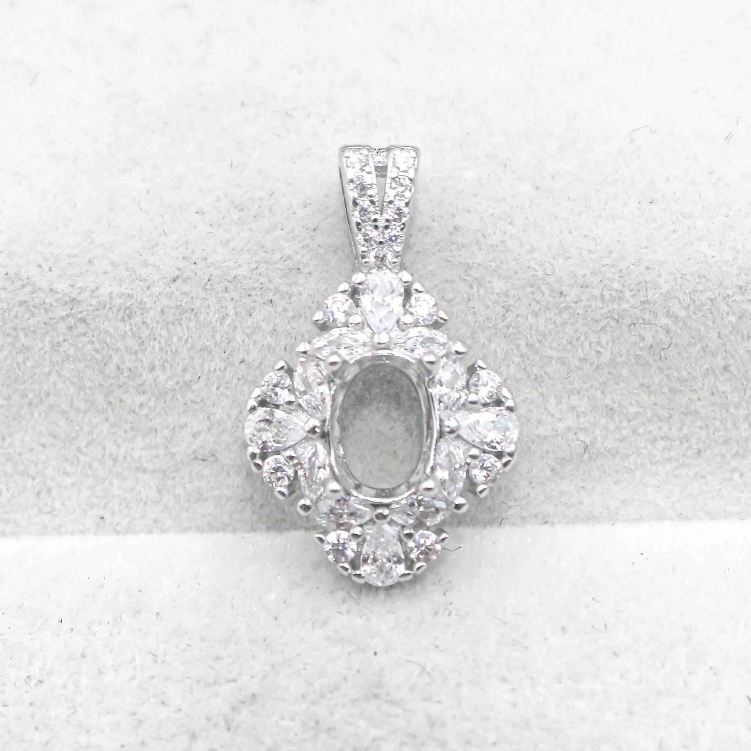 Sterling Silver 5*7/7*9mm Semi Mount Pendant Empty Frame Blank Support Setting S925 Base Hold Without Center Stone for DIY Inlay