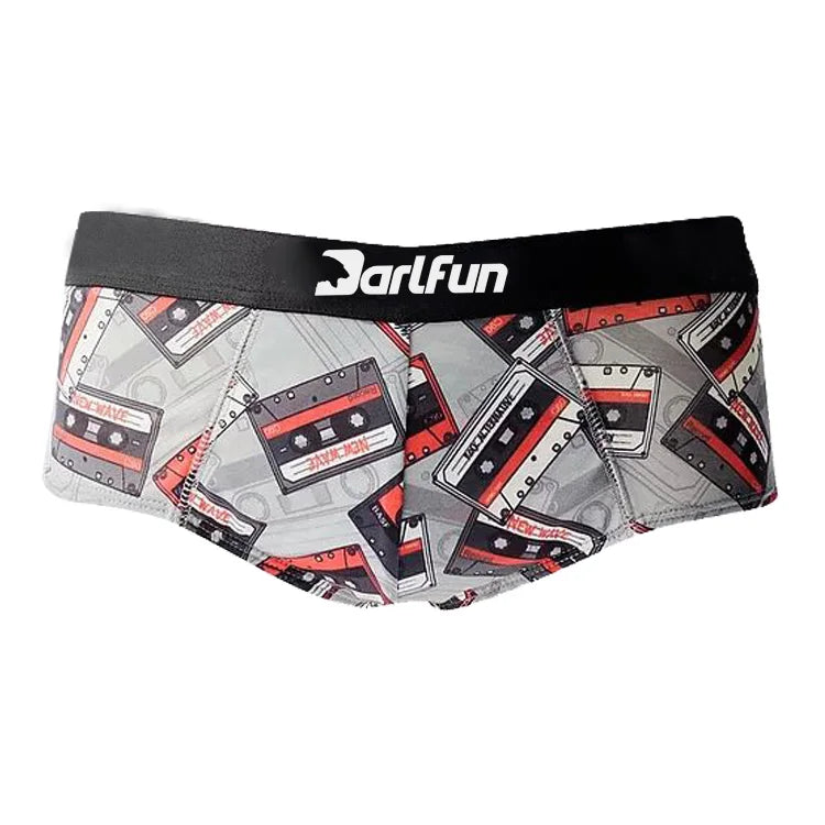 Fast Dry Breathable Men's Mid-Rise Boxer Briefs Polyester/Spandex Fabric Printed Underwear