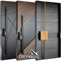 Black Wood Grain Cast Aluminum Pivot Door Double Sided Security Entrance Door with LED Strip and Glass Sidelights for Villa