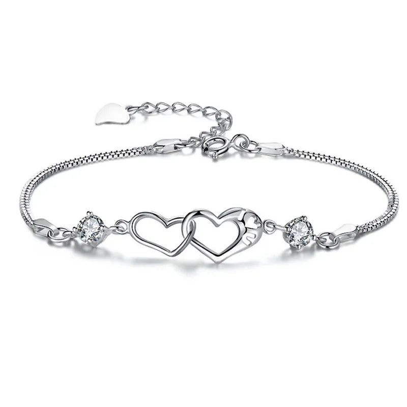 High-end Sense 925 Sterling Silver Bracelet Zircon Heart Rhodium Plated Engagement Wedding Party Jewelry Women