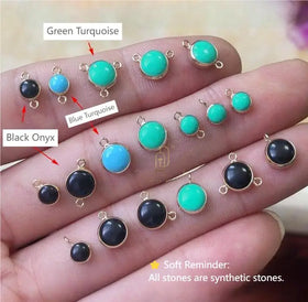GP 4mm 6mm Synthetic Stone Bezel Charm Connector Green Blue Turquoise Black Onyx 14K Gold Filled Bezel Permanent Charm Handmade