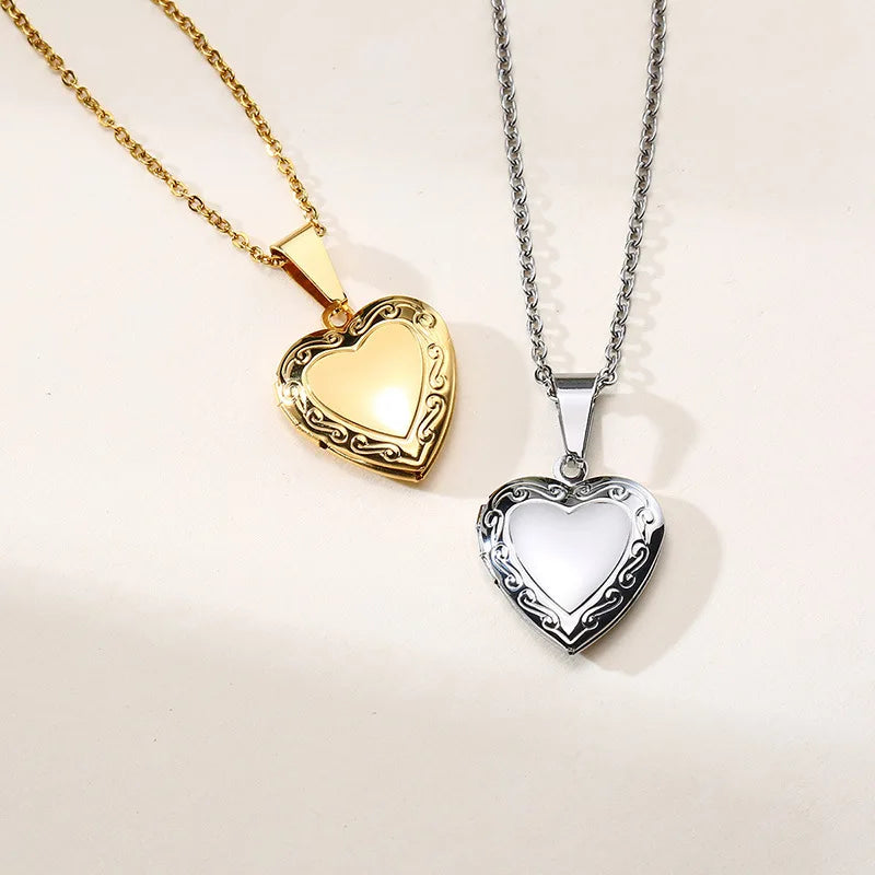Custom Stainless Steel Jewelry Necklace Sublimation Blank Heart Lock Frame Jewelry Photo Picture Memory Locket Pendant Necklace