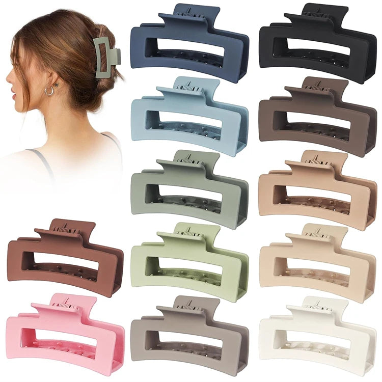 12PCS/Gift Box Packaging 4.1" Big Hair Claw Clips for Women Girls Thick Thin Hair Strong Hold Matte Square Hair Clips