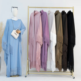 Wholesale Ramadan Tassel Plus Size Shinny Polyester Butterfly Women Dress Islamic Clothing Women Dubai Kaftan Dress Abaya