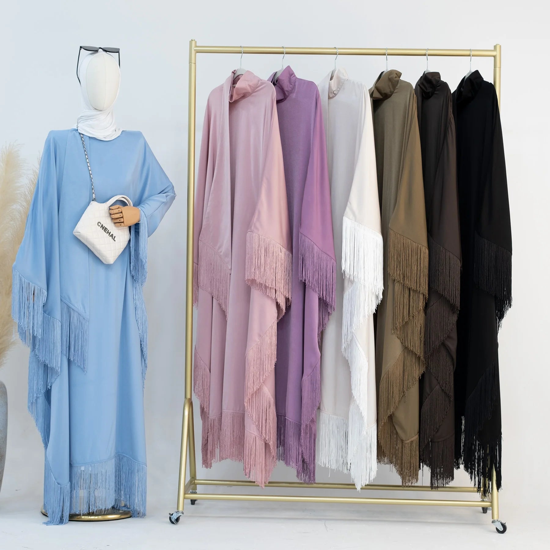 Wholesale Ramadan Tassel Plus Size Shinny Polyester Butterfly Women Dress Islamic Clothing Women Dubai Kaftan Dress Abaya