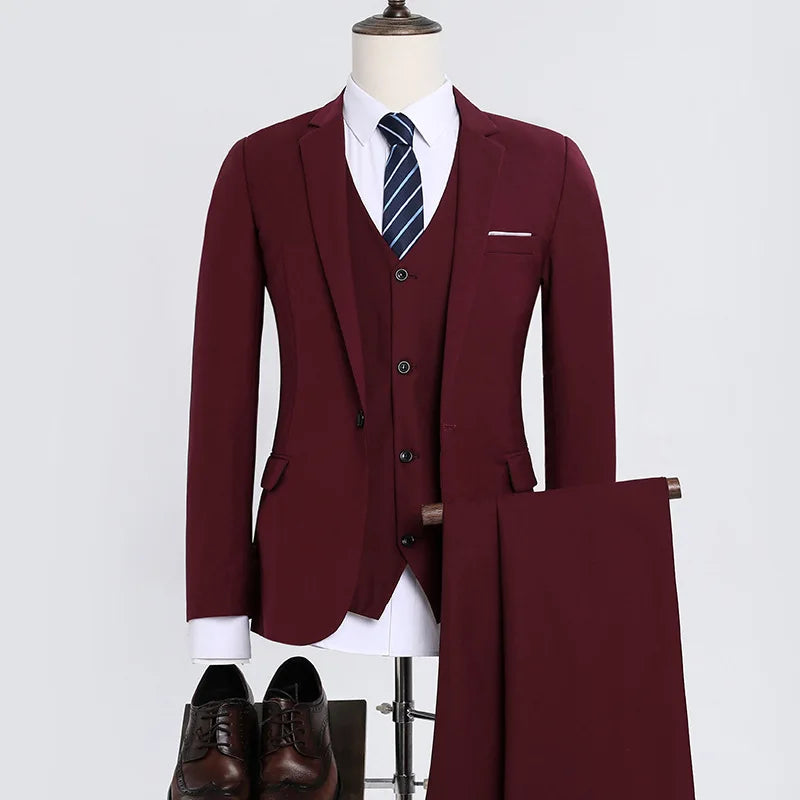 2024 Men Suit 3 Piece Set Korean Fashion Suit Coat + Vest + Pants Professional Wedding Best Man Clothing Business Formal Suits