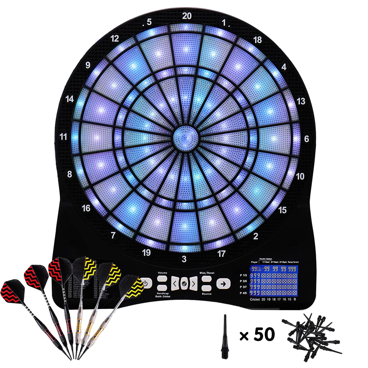 Win.max Soft Tip Electronic Dartboard LED Safety Plastic for Kids Competition 6 Darts 50 Extra Tips48 Games & 315 Variations