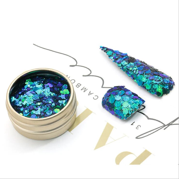 12 Colors Holographic Chunky Glitter Nail Powder Flakes Stickers & Decals for Nails Design Nail Art Sequins