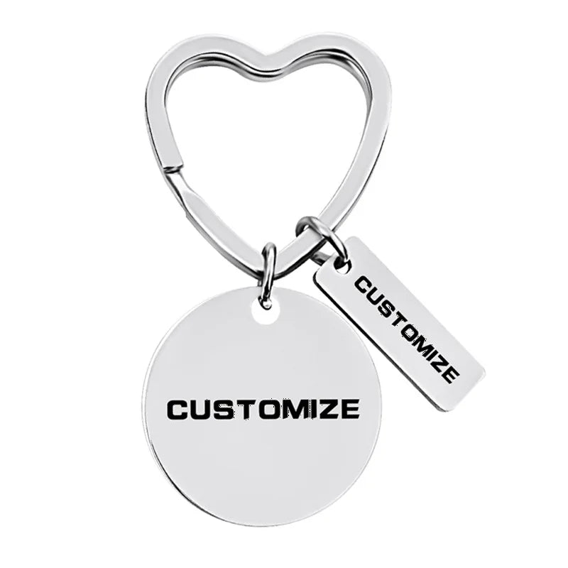 Custom Engraved Stainless Steel Heart Rectangular Key Ring Engraving Rose Gold 18K Gold Black Dog Tag Promotional Gift Key Chain