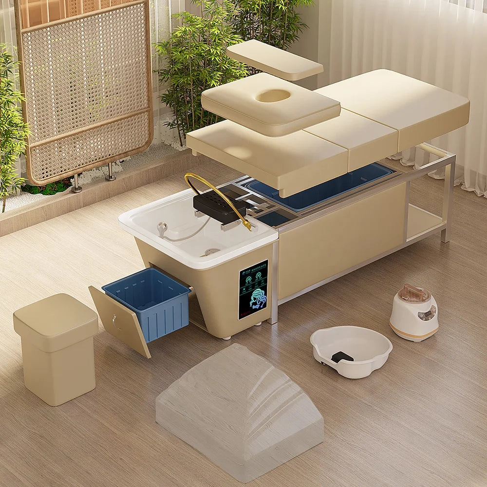 Modern Spa Bed Portable Water Tanks No Plumbing Required Beauty Salon Water Cycle Steam Head Massage Bed Convenient Shampoo Bed MegaBDM