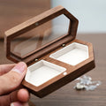 JLY Flap Style Magnetic Velvet Insert Vintage Black Walnut Wooden Ring Cufflinks Box Case 100x50x28mm