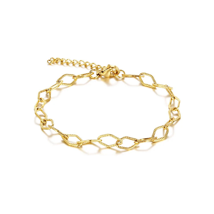 Wholesale Stainless Steel Gold Plated Personalized Exquisite Rhombus Links Hollow Bracelet