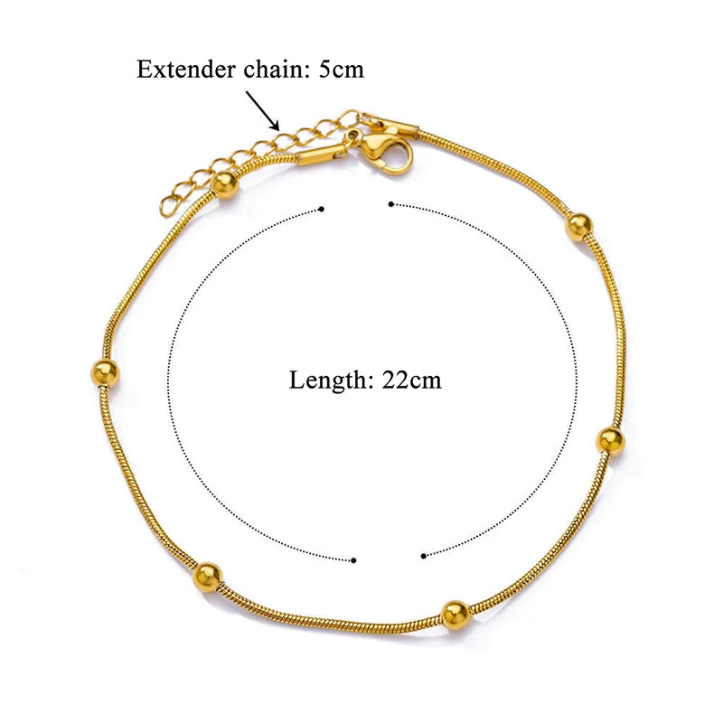 Non Tarnish 18K Gold Anklets for Women Girls Fashion Stainless Steel Gold Satellite Snake Chain Ankle Bracelets Wholesale