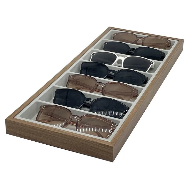 7 Slots Dark Wood Color Sunglasses Eyewear Display Tray Organizer Holder