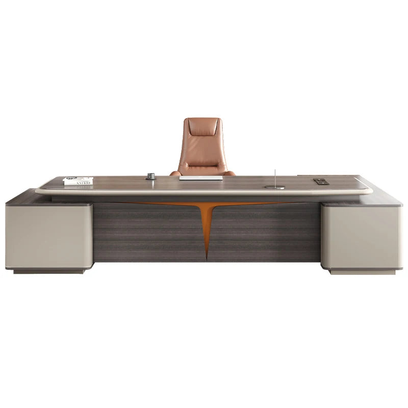 Top Sale Solid Wood Luxury Office Furniture Boss Desk Executive Desk and Chair Set With Side Cabinet