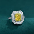 Sterling Silver Classic Style Anniversary Ring Yellow Radiant Cut Cubic Zirconia CZ Rhodium Plated for Women's Wedding Party