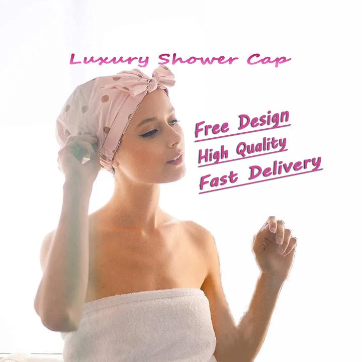 Personalized Luxury Shower Cap for Women Reusable Waterproof Large Size Non-slip Quick-Dry Hair Cap Custom Comfortable Stylish
