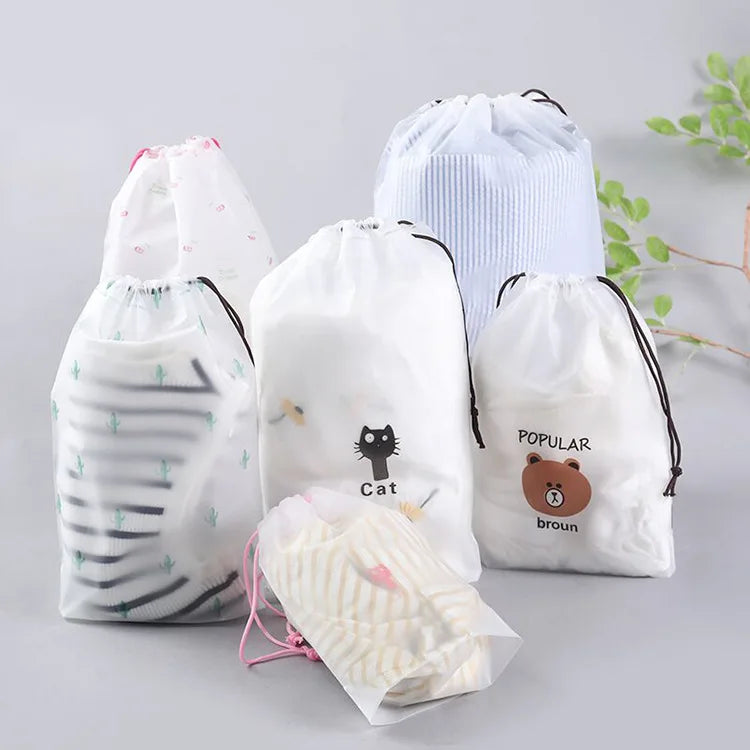 Custom Logo Matte Frosted PE EVA Plastic Drawstring Bag for Clothing Packaging Customizable