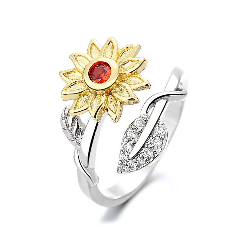 Rotatable Yellow Sunflower Rotating Ring Fashion Jewelry Adjustable Spinner Spin Spinning Fidget Rings for Anxiety