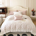 High End Egyptian Cotton Luxury White Flower Embroidered Comforter Duvet Cover Bed Sheets 4pcs Bedding Sets