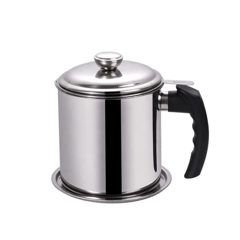 Leakproof Oil Pot Kitchen Oil Filter Pot Lid Household 304 Stainless Steel Silver Laser Engraving Metal Tea Pot Cookkiss LH-K09
