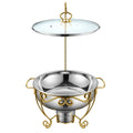 Arabic Luxury Gold Hanging Hinged Glass Lid Chaffing Dishes Buffet Food Warmer Catering Stainless Steel Chafing Dish Set