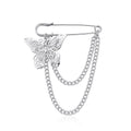 Stock Fashion Brooches Silver Color Butterfly  Flower Heart Pendant Brooch with Long Chain Metal Cutout Pins Coat Accessories