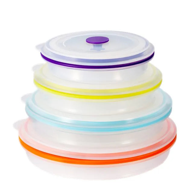 4 PCS Round Food Grade Food Storage Containers Foldable Box Bowl Collapsible Lunch Box Silicone Bento Box for Kids