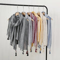 Ethnic Scarf for Ladies Fashionable 190*85 Long Striped Tassel Color-Matched Windproof Sunscreen Hijab Scarf