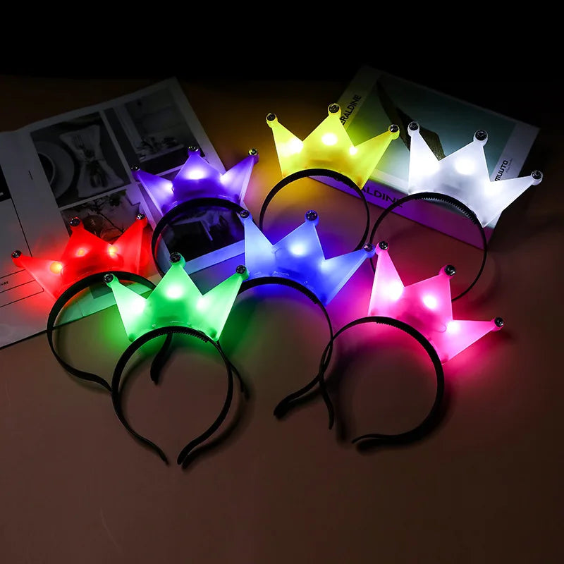 Promotional Holiday Christmas Party LED Flashing Light up Crystal Crown Headband Hair Accessories OEM Rave Luminous