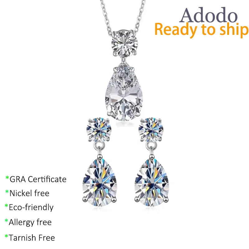Two-Piece Pear Round Cut Moissanite 925 Silver GRA Certified Allergy-Free Tarnish-Resistant Bridal Party Jewelry Set for Women