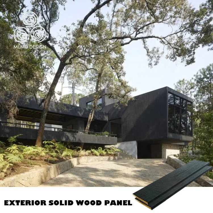 MUMU Mystery Design Yakisugi Exterior Black Shou Sugi Ban Solid Wood Wallboard Carbonized Burnt Slat Panels for Wall