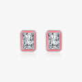 925 Sterling Silver Pink Enamel Fashion Stud Earrings Wedding Fine Jewelry Radiant Cut Sparkling Zirconia Earrings for Women