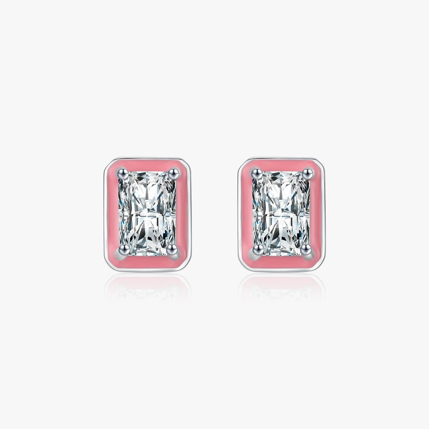 925 Sterling Silver Pink Enamel Fashion Stud Earrings Wedding Fine Jewelry Radiant Cut Sparkling Zirconia Earrings for Women