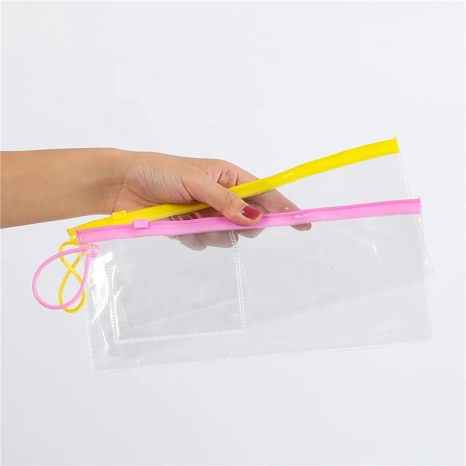 Transparent Pencil Stationery Pouch PVC Plastic Zip Lock Pencil Bag With Card Holder