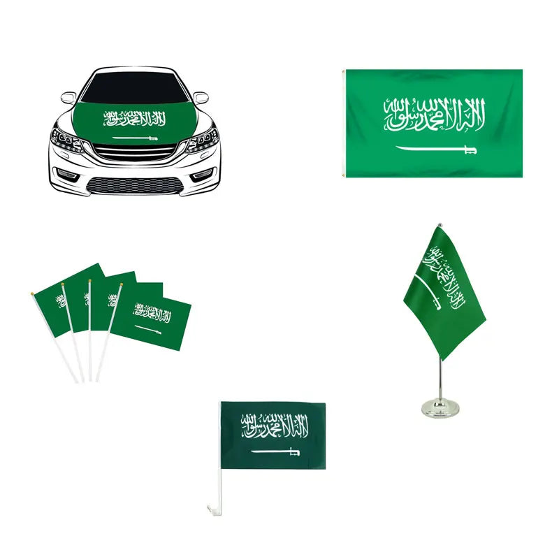 Hand Waving Saudi Arabia Flag Gift Kits Polyester Event  Decorative Wall Hanging National Car Flag Bonnet Cover Flag