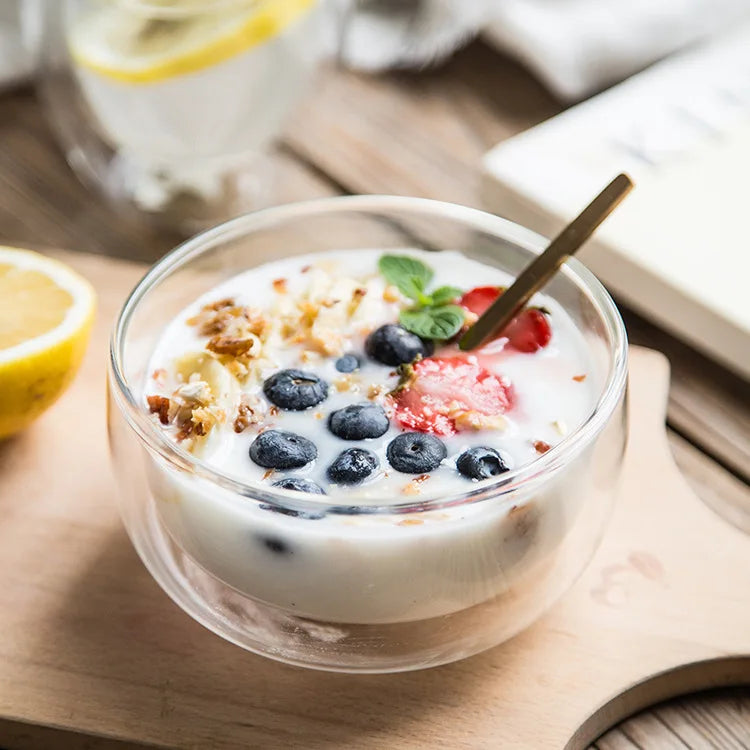 High Borosilicate Heat Resistant Double Glass Bowl Fruit Yogurt Baking Salad Bowl Microwave clear Heat Resistant Glass Bowl