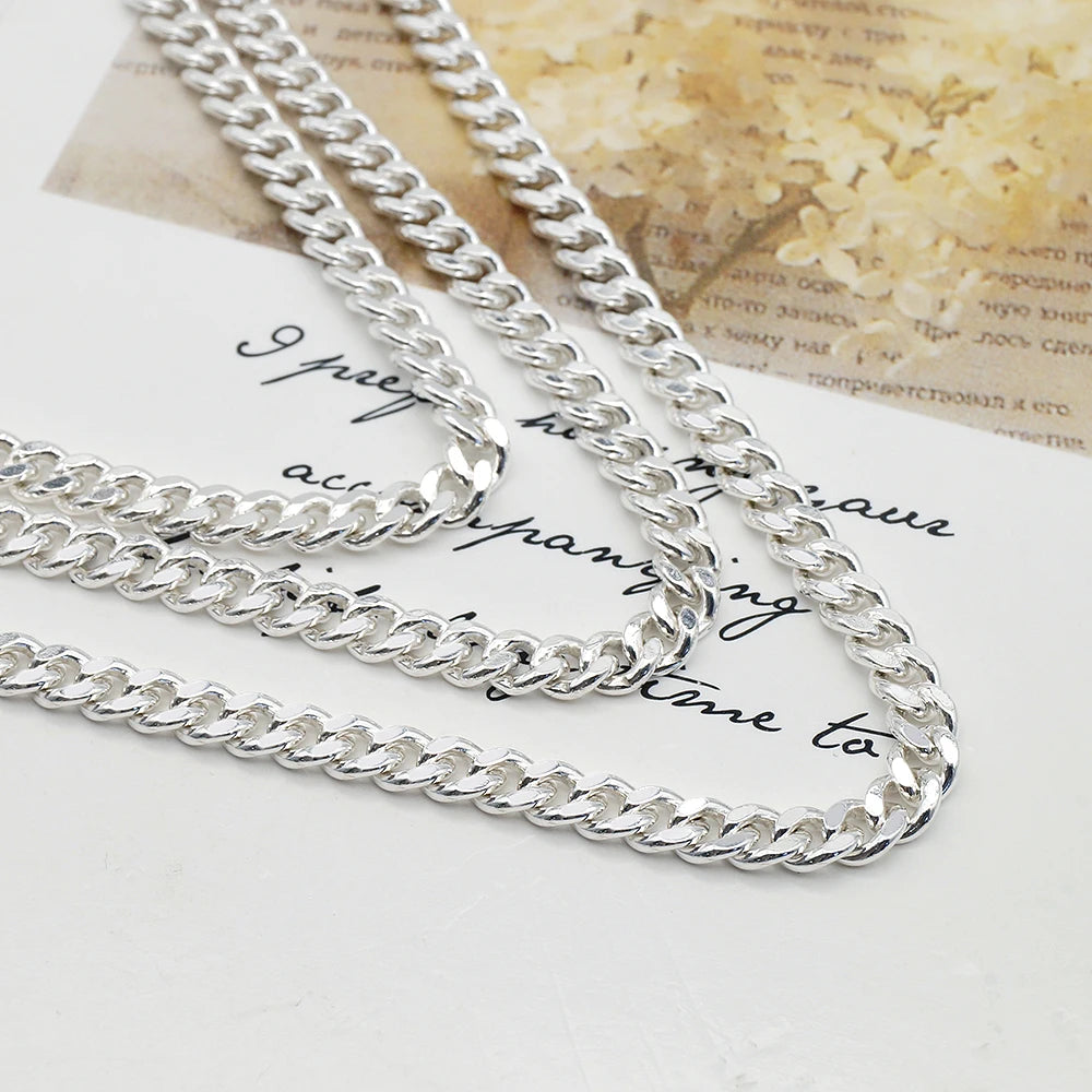 Fine Sterling Silver Cuban Chain Roll 925 Chains for Men 4mm Necklace Male Bracelet for Diy Jewelry Making Accessories