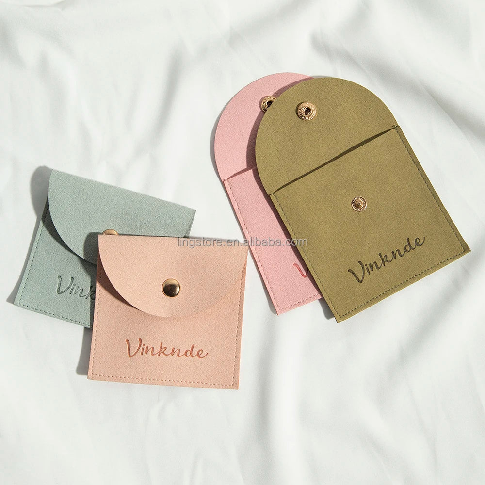 8x8cm  Luxury Microfiber Jewelry Bags Packaging for Rings Earrings Necklace Suede Envelope Flap Button Jewelry Pouch