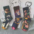 Trendy Painting Style Asymmetry AB Calf Socks Anti-odor Street Fashion Cotton Mid Crew Socks Unisex
