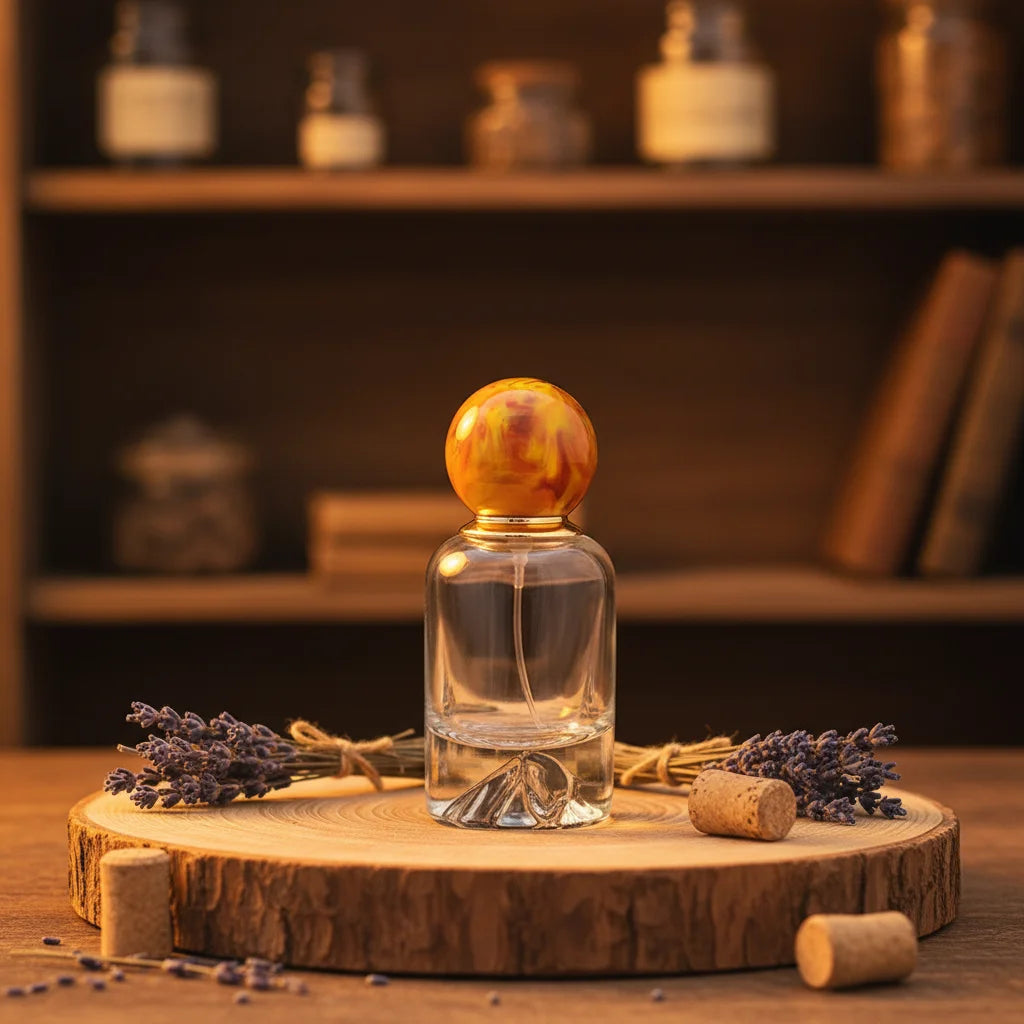 Luxury Special Design Wholesale 50ml Glass Perfume Bottle High Quality Cosmetic Packaging Crimp Neck in Stock with Stone Cap