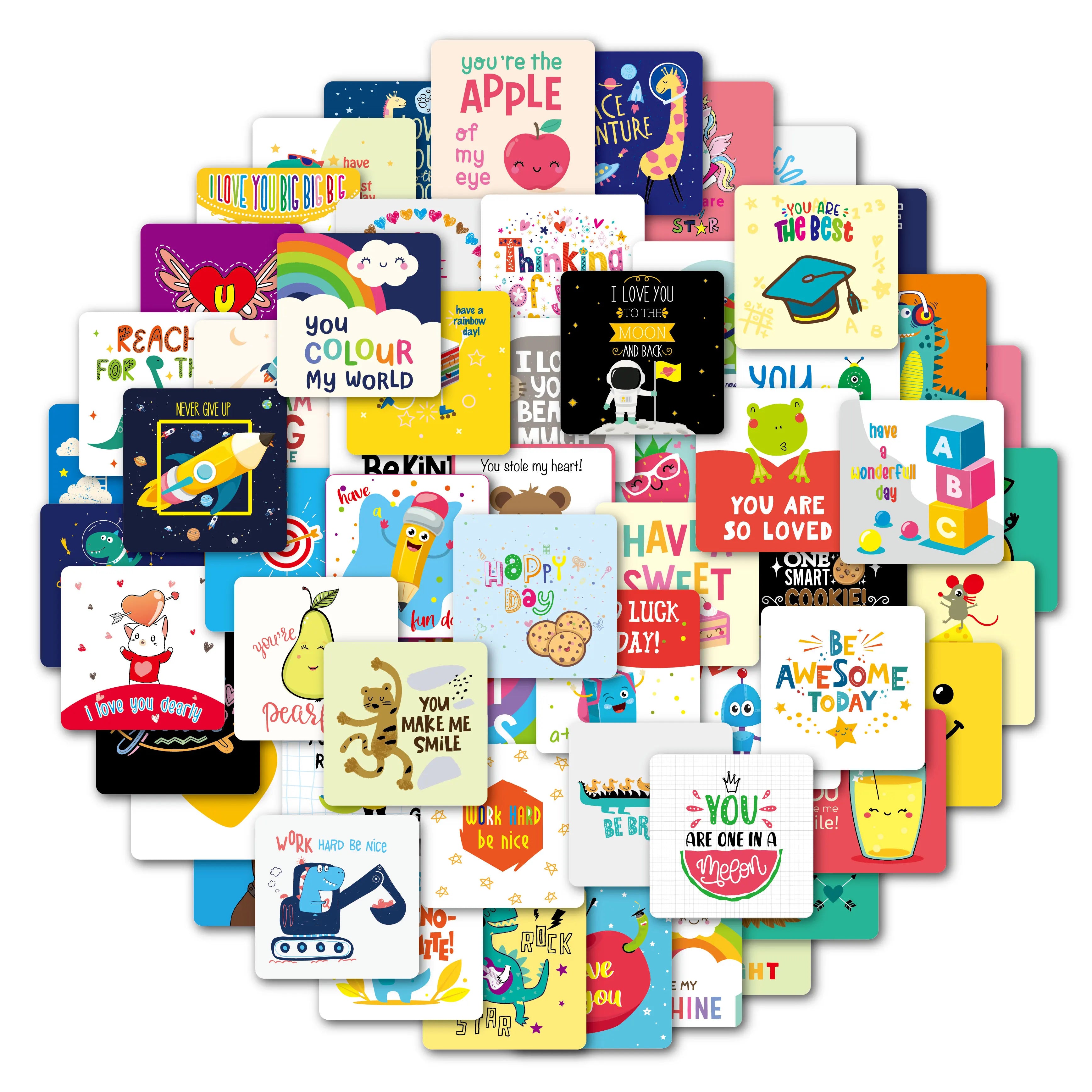 Cute Lunch Box Notes for Kids 60PCS Assorted Funny Daily Card Inspirational Motivation Words Cards for Boys and Girls Lunchbox
