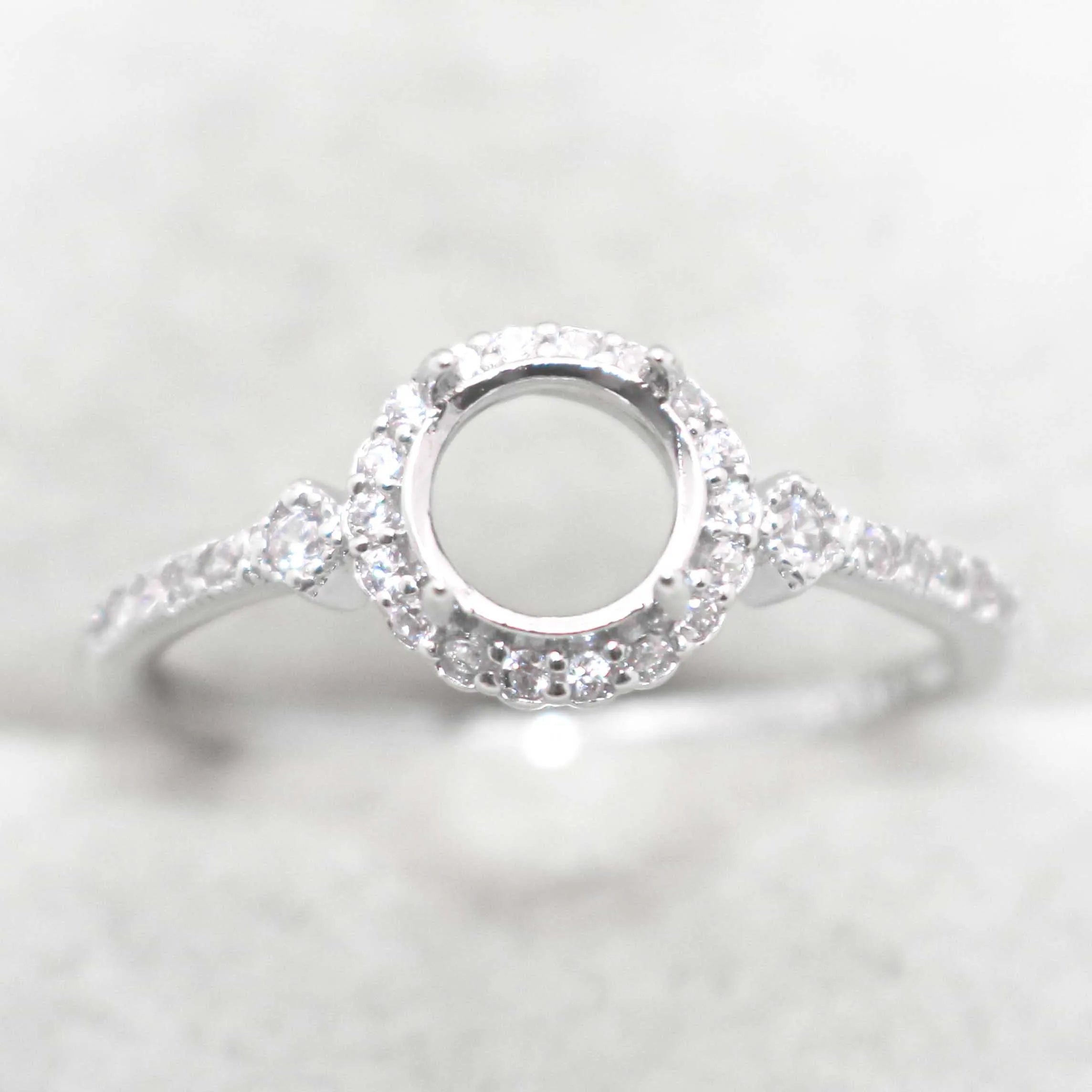 Sterling Silver 6*6mm Semi Mount Ring Empty Frame Blank Support Claw Setting S925 Base Holder Without Center Stone for DIY Inlay